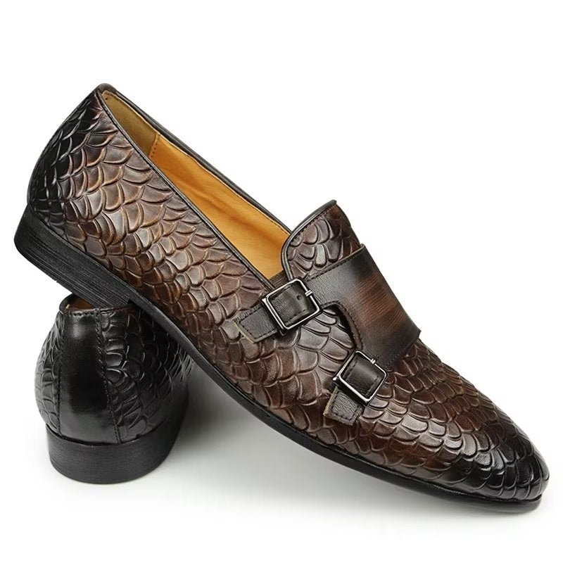 Miesten Vapaa-ajan Kengät Croc Pattern Elegant Slip On Loafers - Kahvi