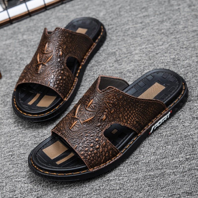 Miesten Vapaa-ajan Kengät Luxecroco Summer Chic Slip On Slides - Kahvi