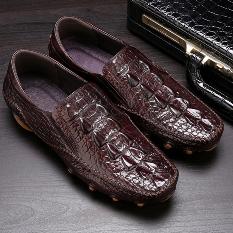 Miesten Vapaa-ajan Kengät Luxury Alligator Texture Slip On Oxford Shoes - Kahvi