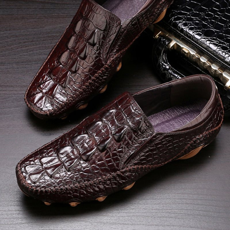 Miesten Vapaa-ajan Kengät Luxury Alligator Texture Slip On Oxford Shoes - Kahvi