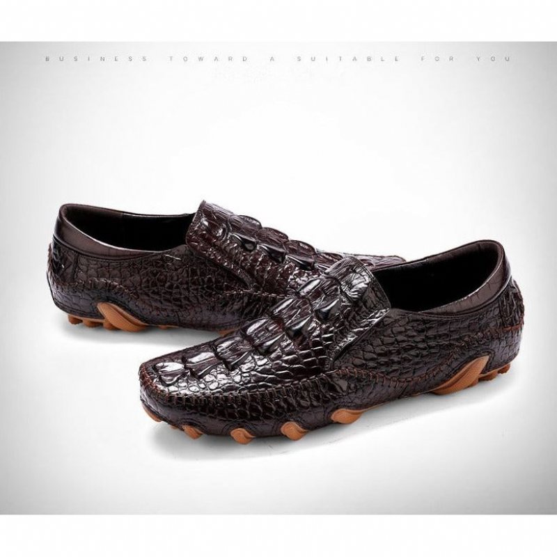 Miesten Vapaa-ajan Kengät Luxury Alligator Texture Slip On Oxford Shoes - Kahvi