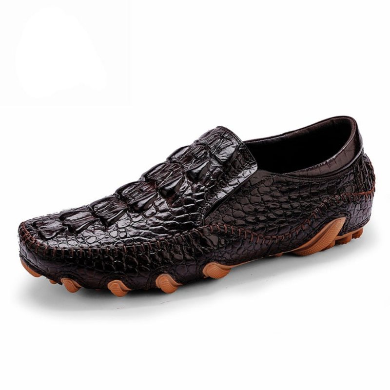 Miesten Vapaa-ajan Kengät Luxury Alligator Texture Slip On Oxford Shoes - Kahvi