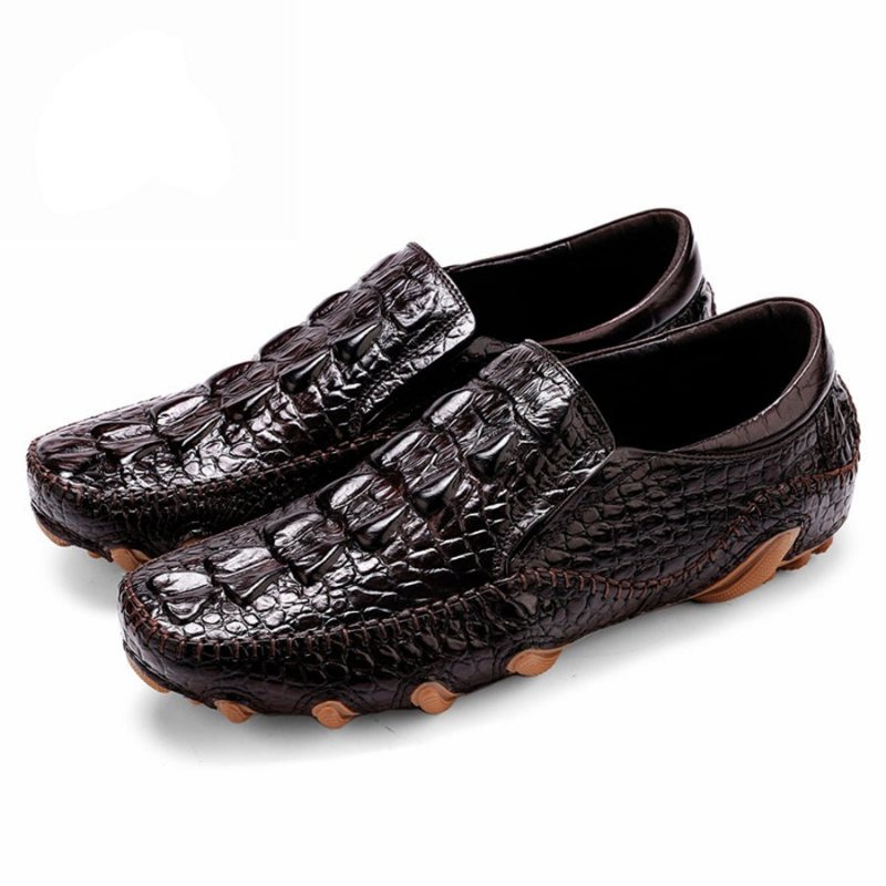 Miesten Vapaa-ajan Kengät Luxury Alligator Texture Slip On Oxford Shoes - Kahvi